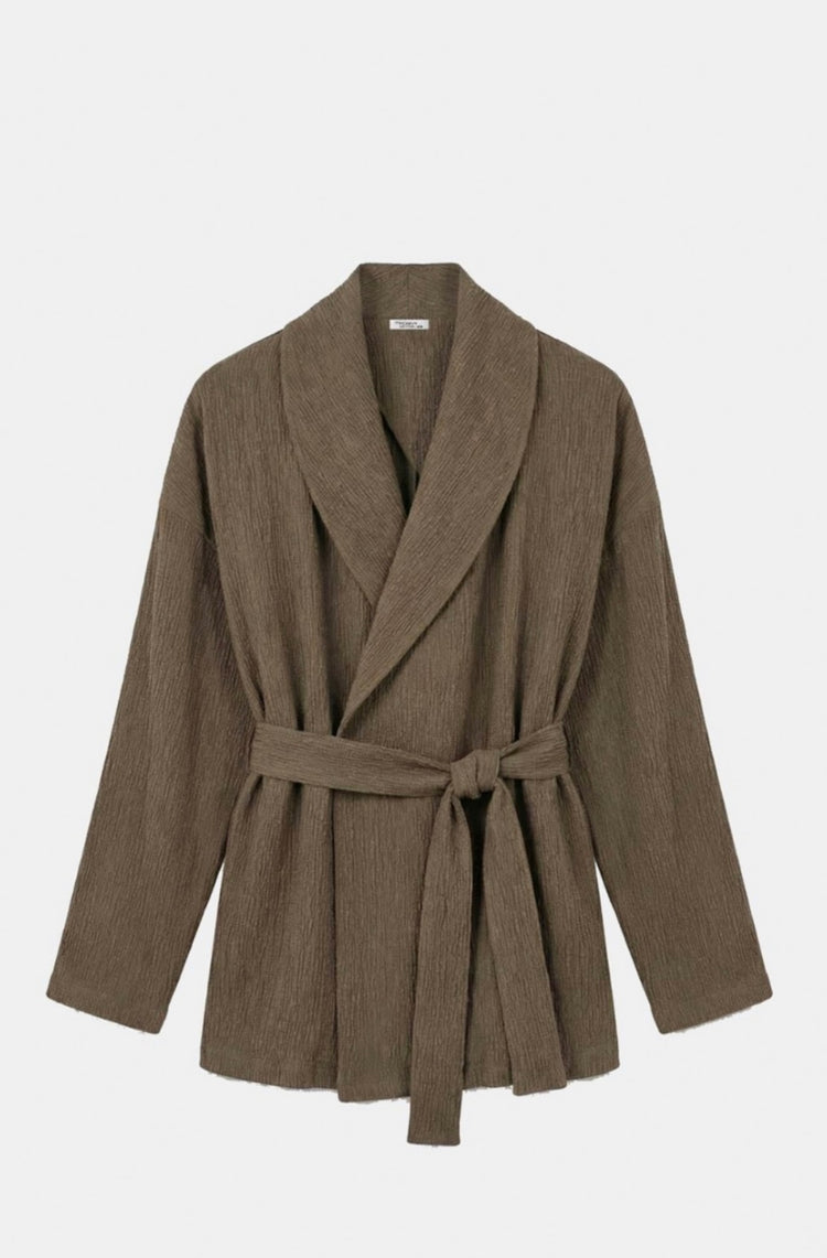 Gofre Kumaş Kahve Kimono