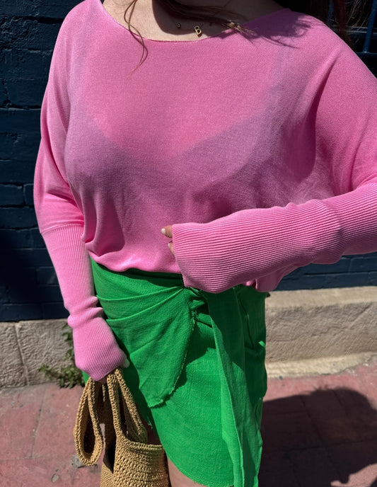 Pembe Kol Detaylı Merserize Kazak