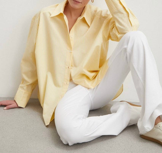 Sarı Çizgili Oversize Poplin Gömlek
