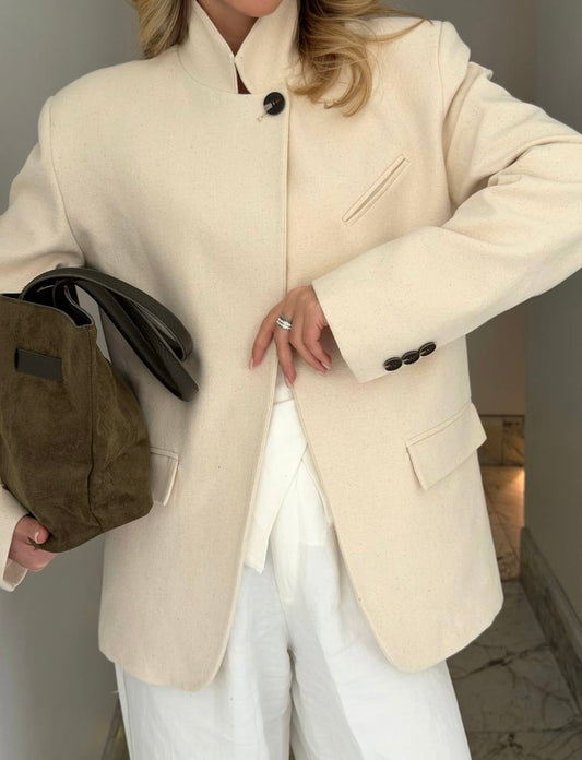 Dik Yaka Tek Düğmeli Tasarım Blazer