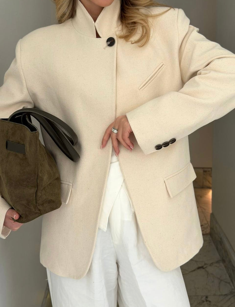 Dik Yaka Tek Düğmeli Tasarım Blazer