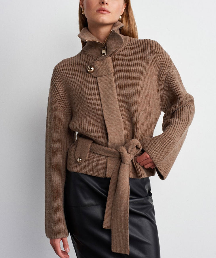 Yün Karışımlı Vizon Triko Hırka