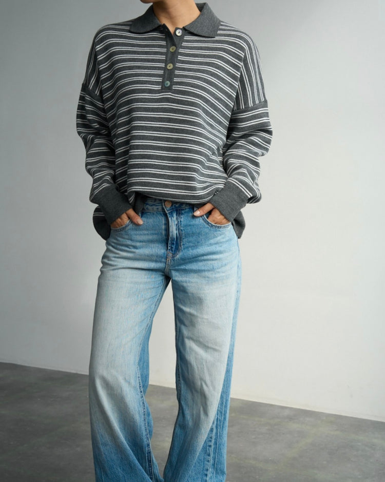 Çizgili Polo Yaka Kazak