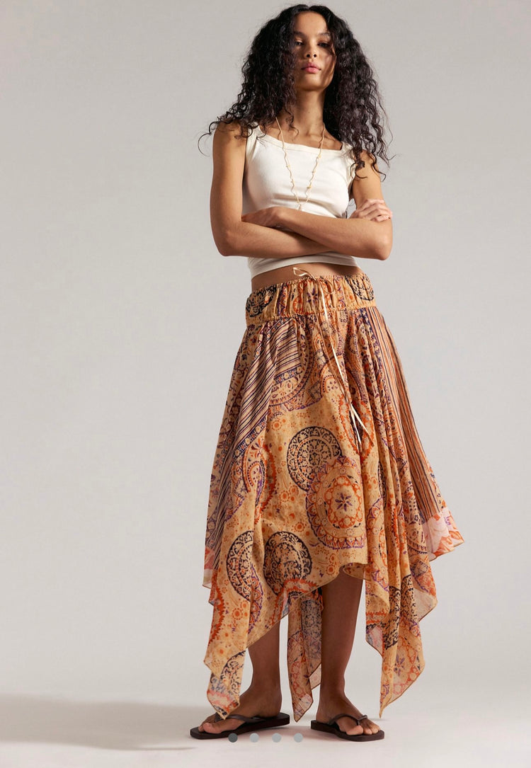 Free People Desenli Asimetrik Etek