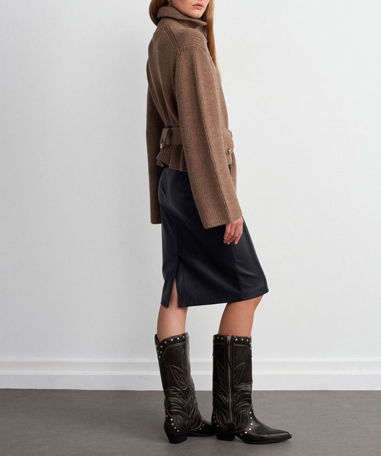 Yün Karışımlı Vizon Triko Hırka