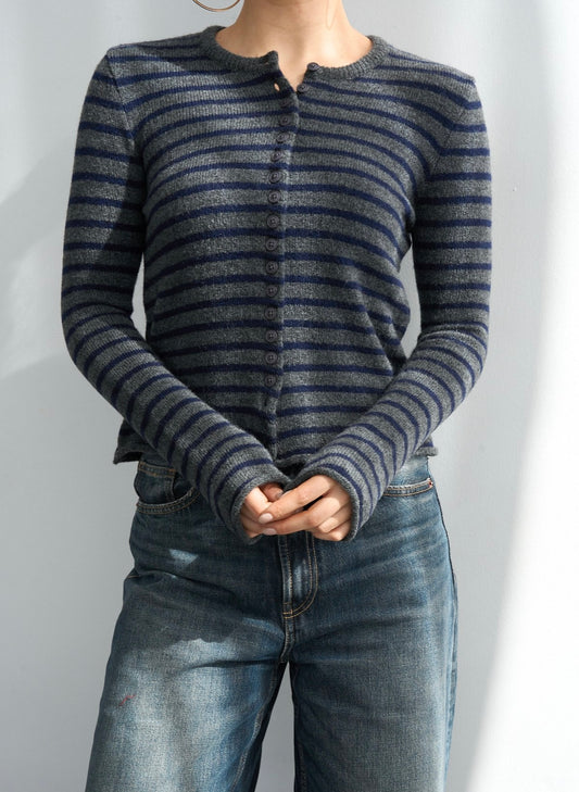 Antrasit/Lacivert Çizgili Hırka