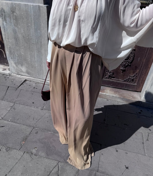 Önden Pileli Palazzo Pantolon