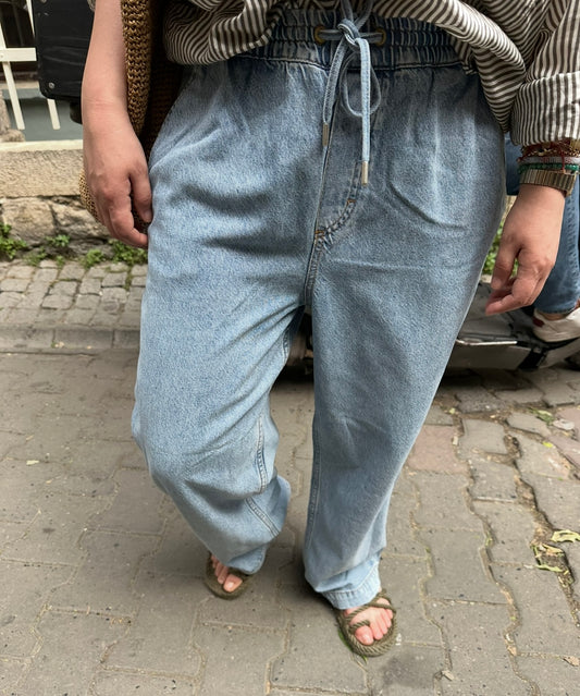 Beli Lastikli Yandan Cepli Jean