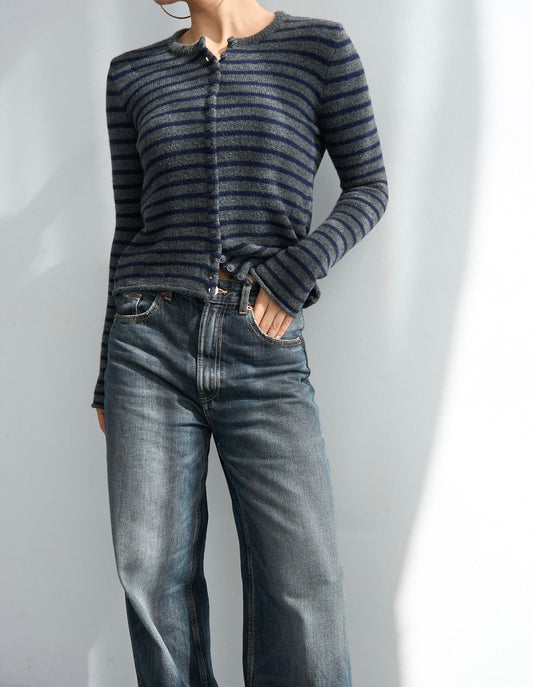 Antrasit/Lacivert Çizgili Hırka