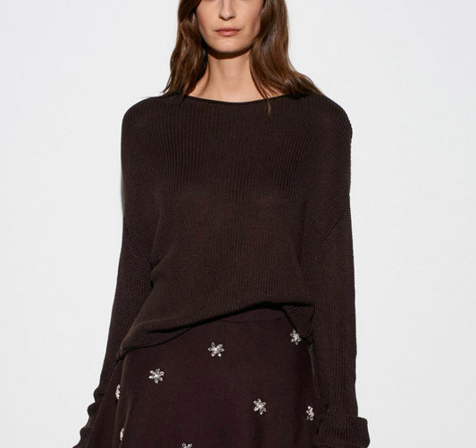 Kahverengi Kayık Yaka Salaş Kazak