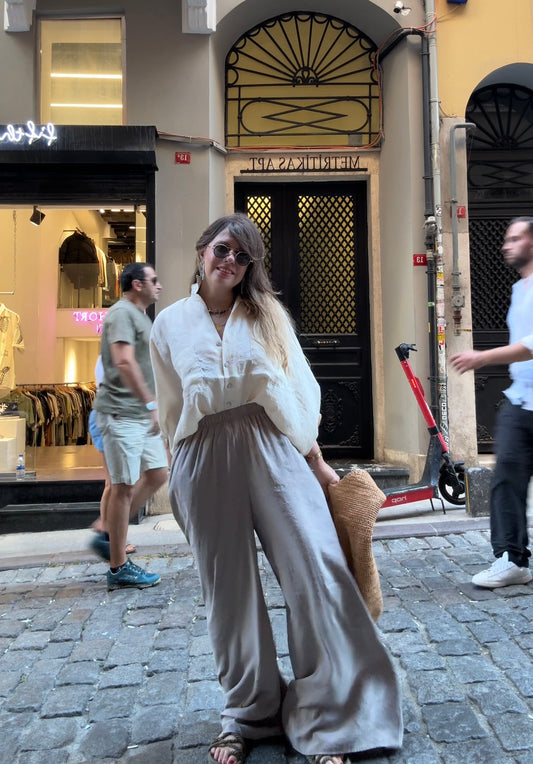 Geniş Paça Tensel Vizon Pantolon