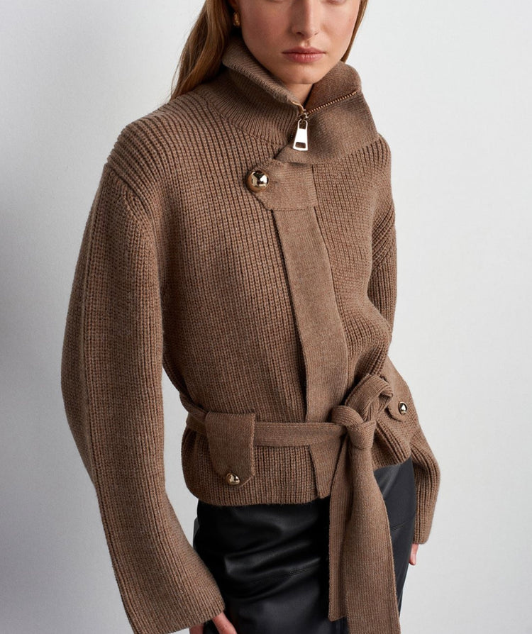 Yün Karışımlı Vizon Triko Hırka