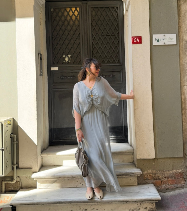 İthal İpek Gri Astarlı Elbise