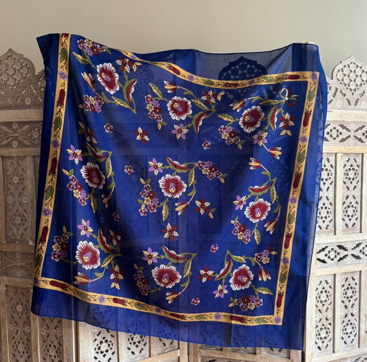 Saks Mavi Vual Desenli Şal