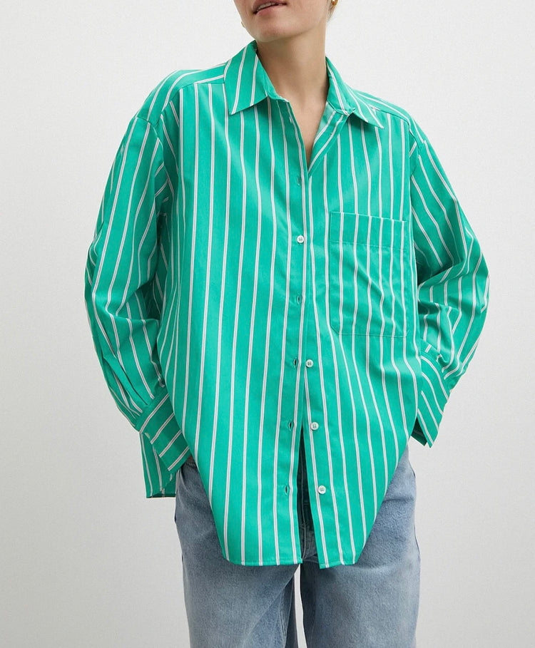 Çizgili Poplin Oversize Gömlek