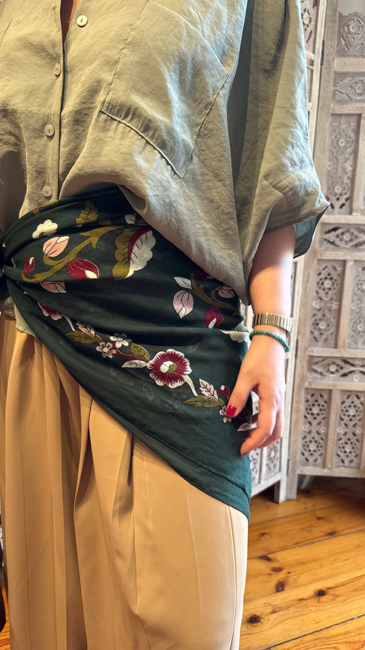 Yeşil Vual Desenli Şal