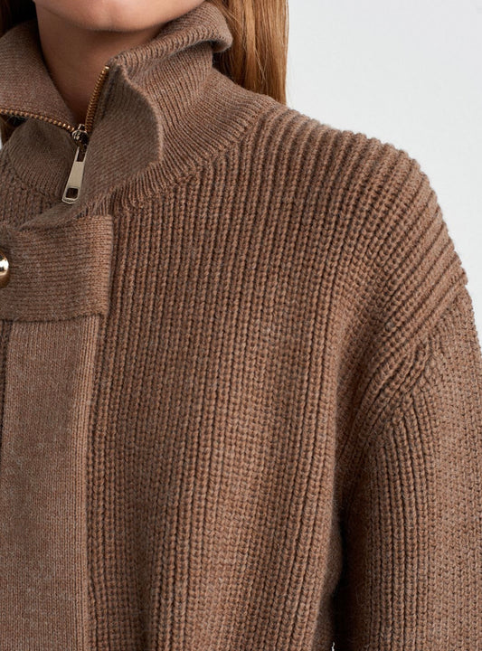 Yün Karışımlı Vizon Triko Hırka