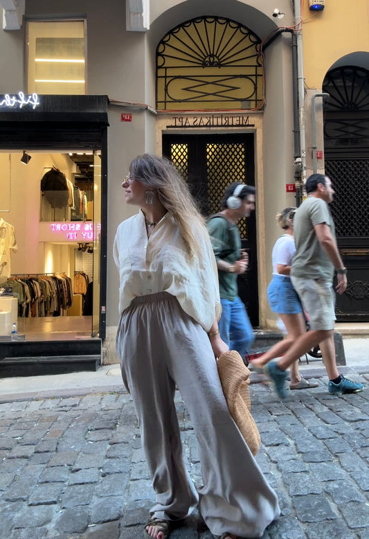 Geniş Paça Tensel Vizon Pantolon