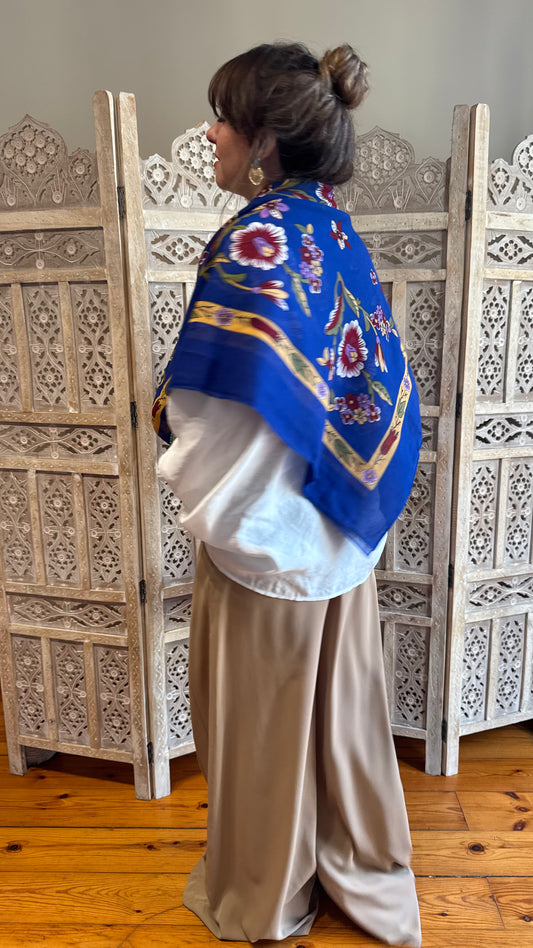 Saks Mavi Vual Desenli Şal