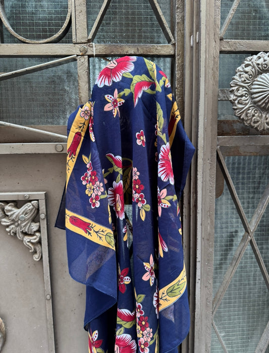 Lacivert Vual Desenli Şal