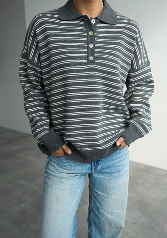 Çizgili Polo Yaka Kazak