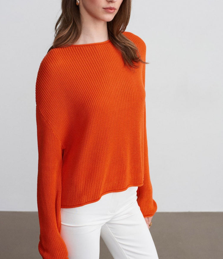 Kayık Yaka Merserize Oranj Kazak