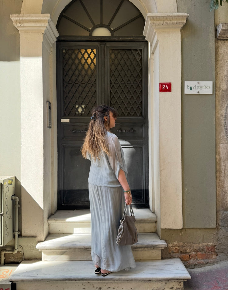 İthal İpek Gri Astarlı Elbise