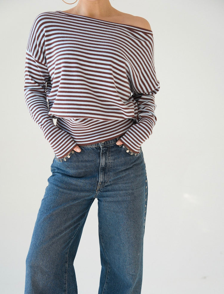 Kayık Yaka Çizgili Kazak