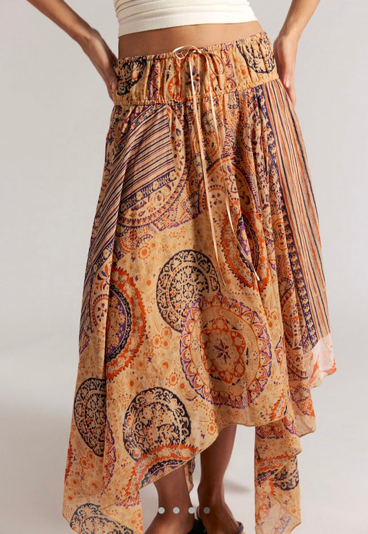 Free People Desenli Asimetrik Etek