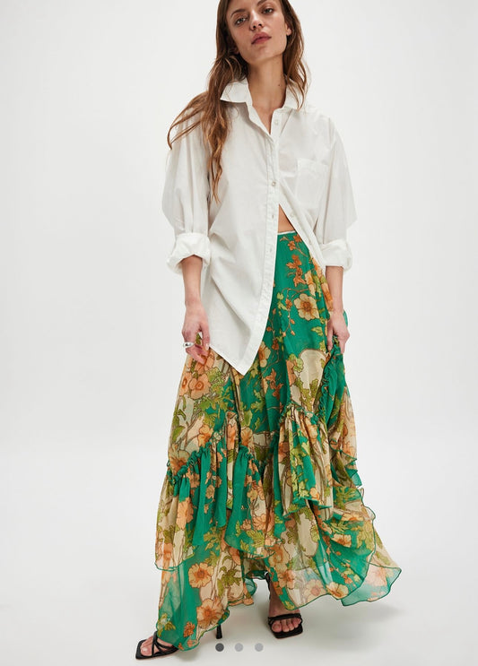 Free People Yeşil Çiçekli Uzun Etek