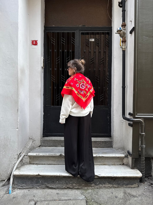 Kırmızı Vual Desenli Şal