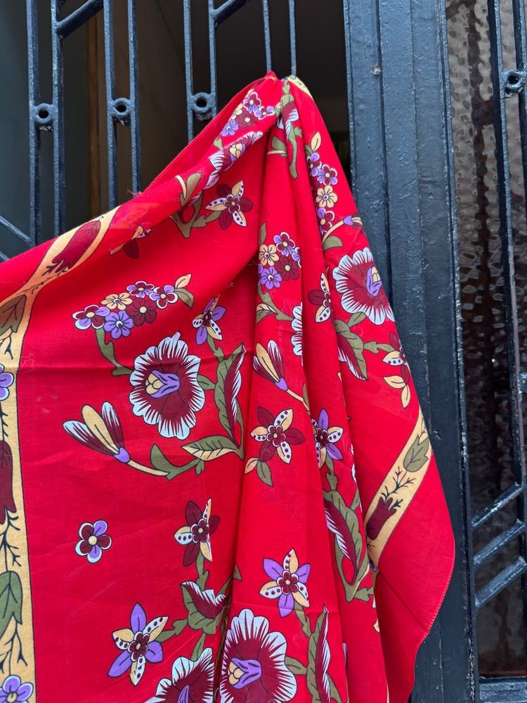 Kırmızı Vual Desenli Şal