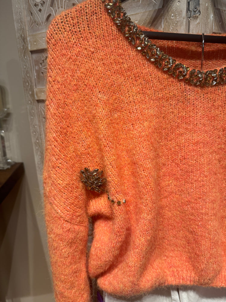 Turuncu İthal Taşlı Triko