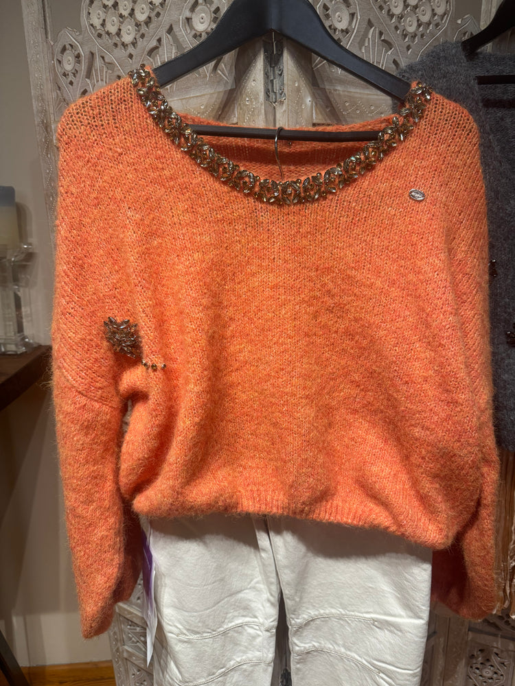 Turuncu İthal Taşlı Triko