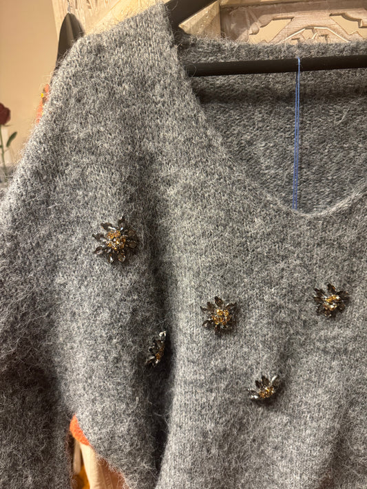 Gri İthal Taşlı Triko