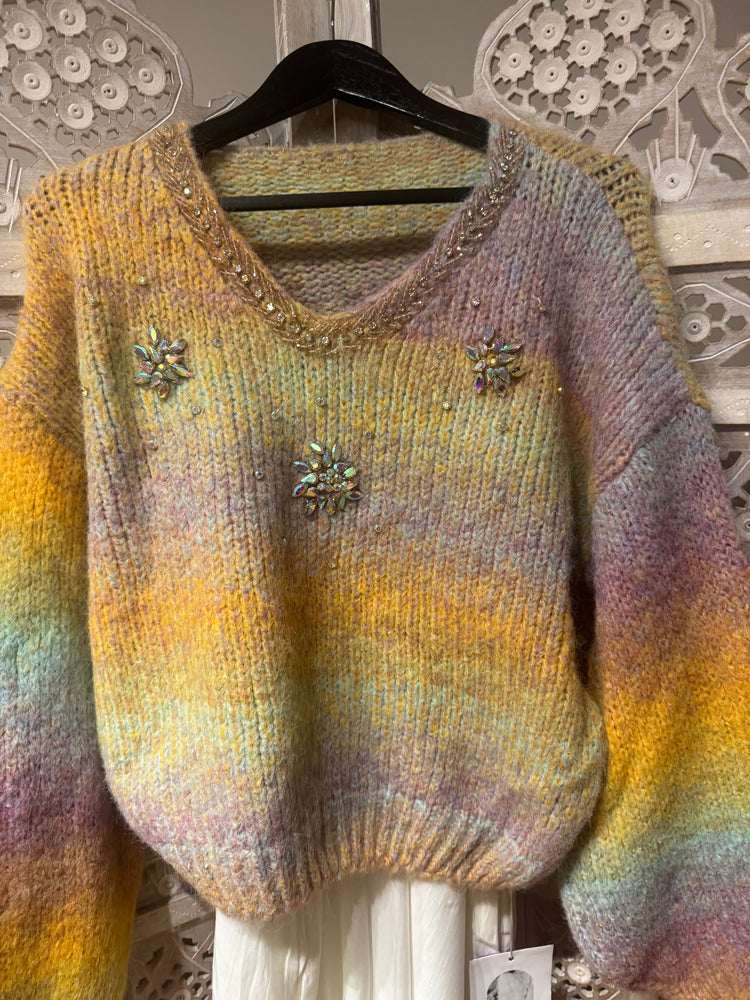 Renkli Degrade İthal Taşlı Triko