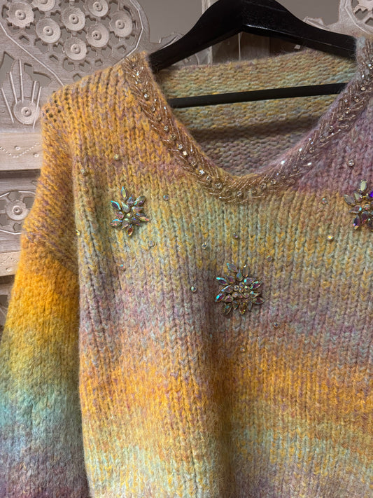 Renkli Degrade İthal Taşlı Triko