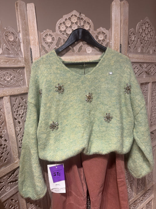 Yeşil İthal Taşlı Triko