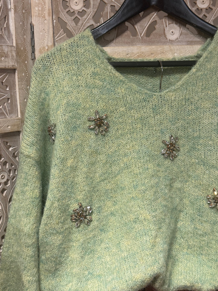 Yeşil İthal Taşlı Triko