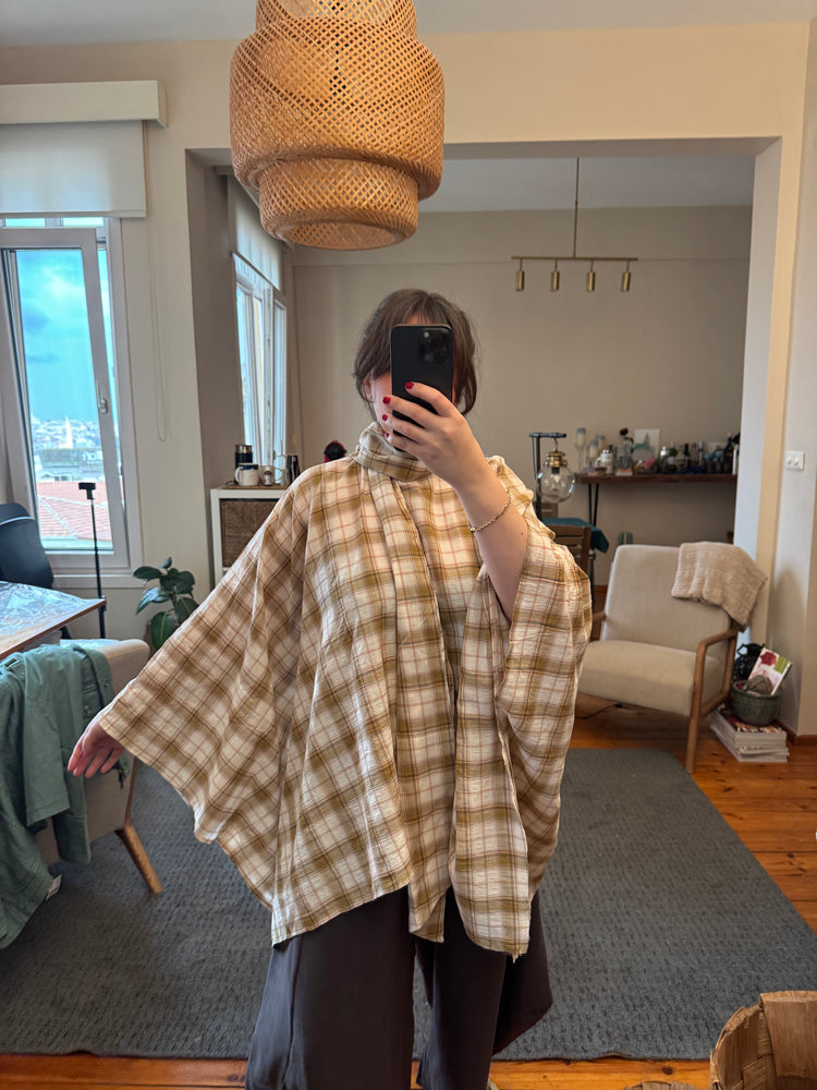 Ekose Oversize Pelerin Bluz