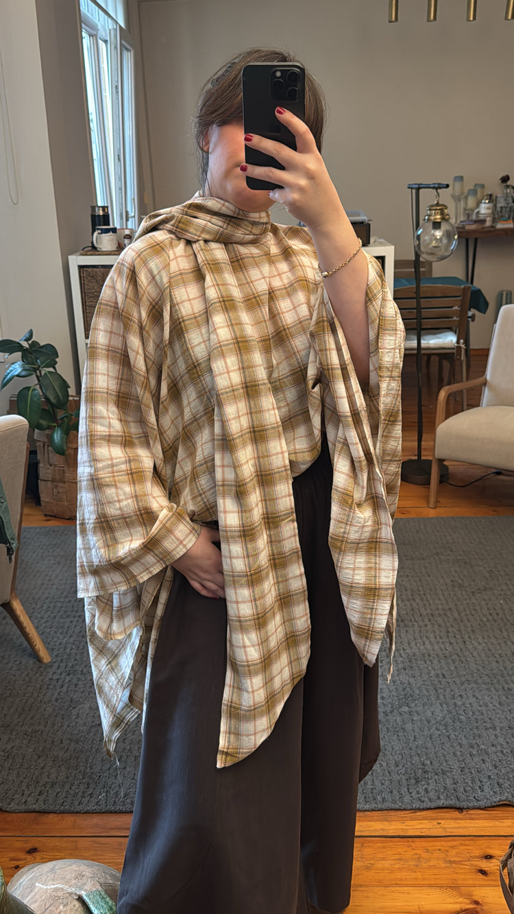 Ekose Oversize Pelerin Bluz