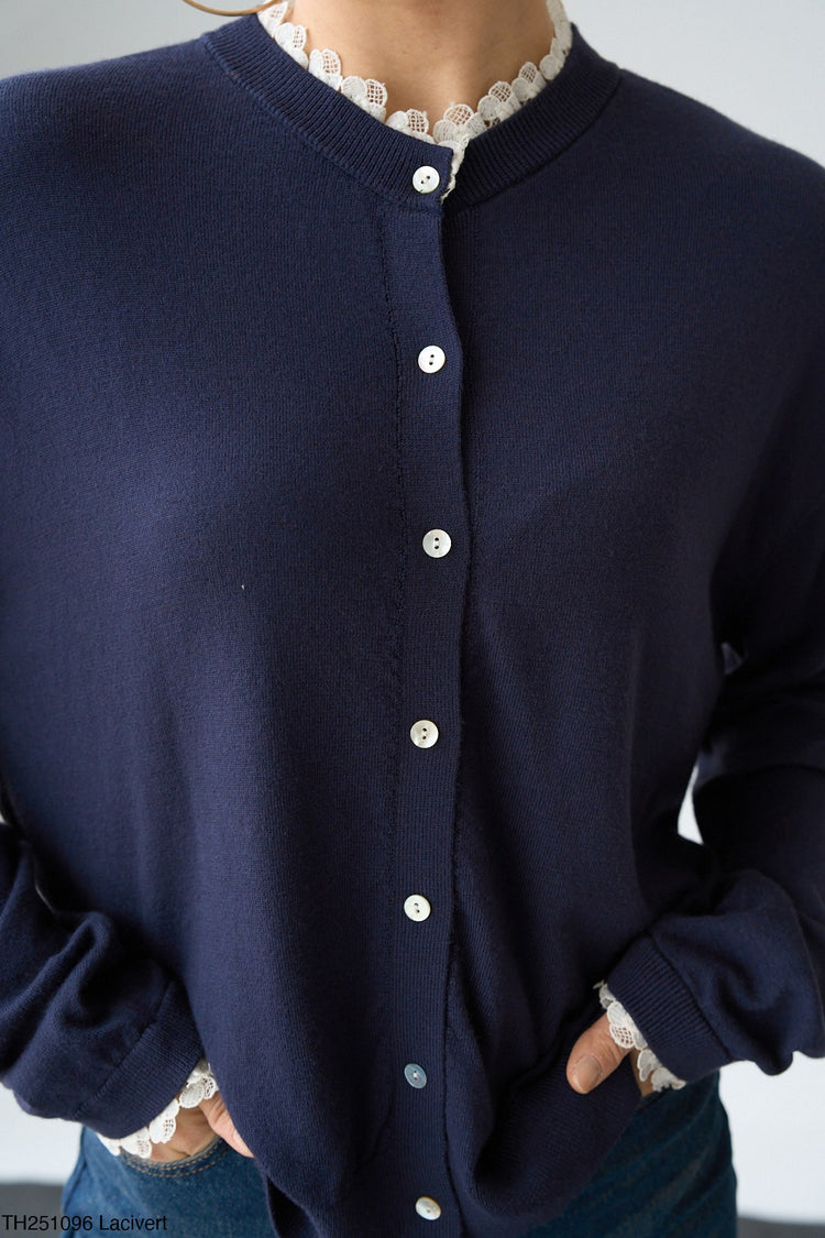 Yakası Ve Kolları Dantel Detaylı Hırka