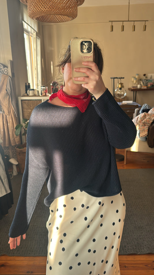 Kayık Yaka Koyu Lacivert Salaş Kazak