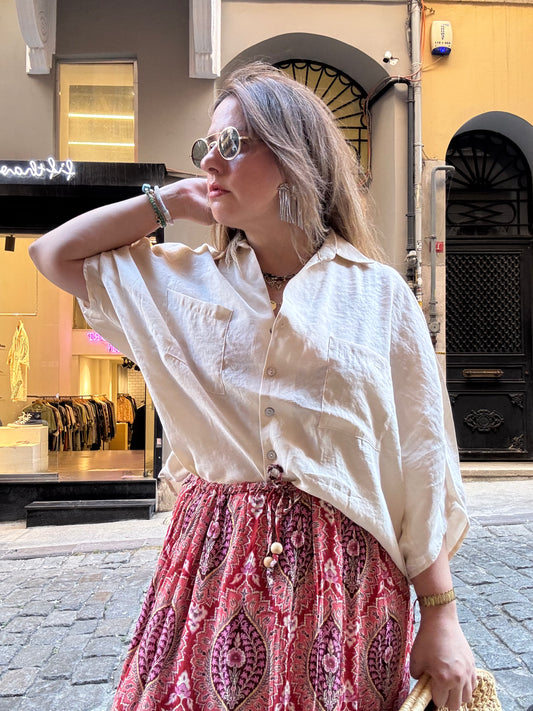 Taş Rengi Oversize Modal Gömlek