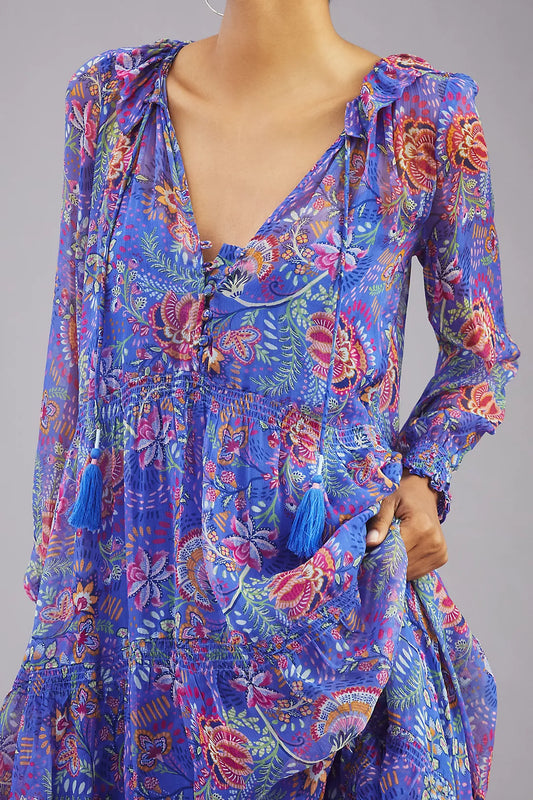 İthal Şifon İçi Astarlı Mor Maxi Elbise