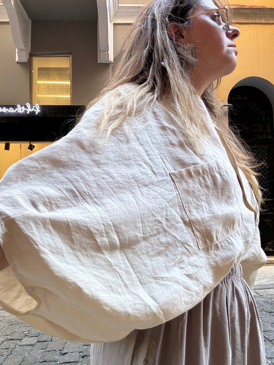 Taş Rengi Oversize Modal Gömlek