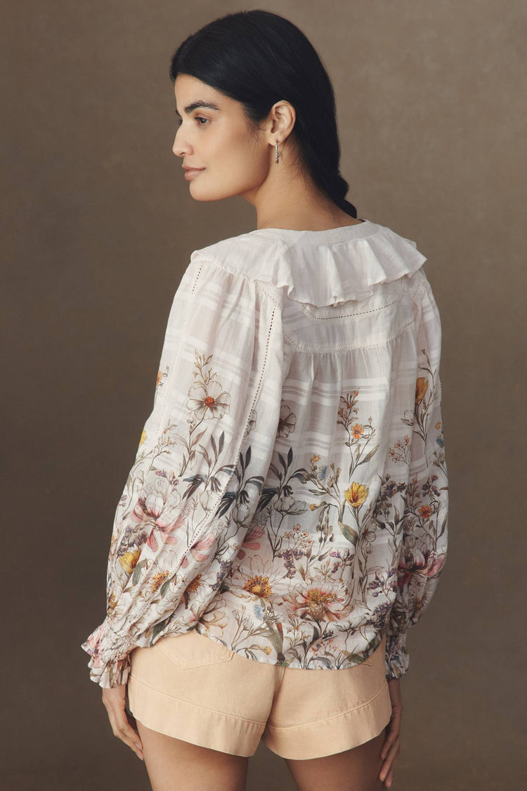 İthal Poplin Çiçek Desenli Bluz