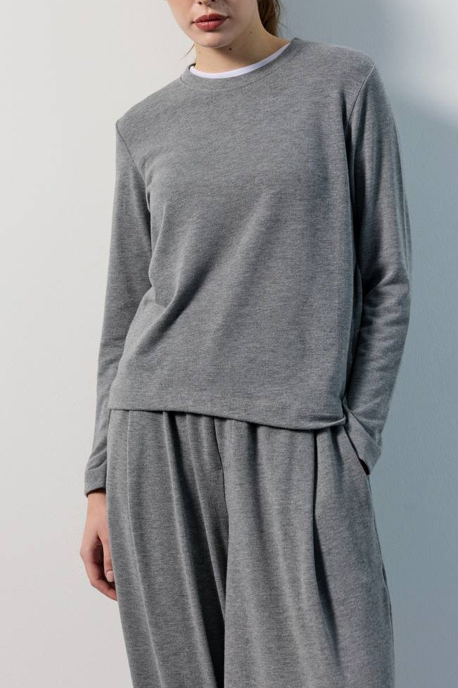 Örme Gri Uzun Kollu Basic T-shirt
