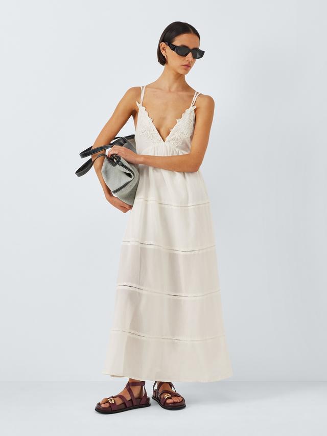 İthal Krem Güpürlü Askılı Elbise