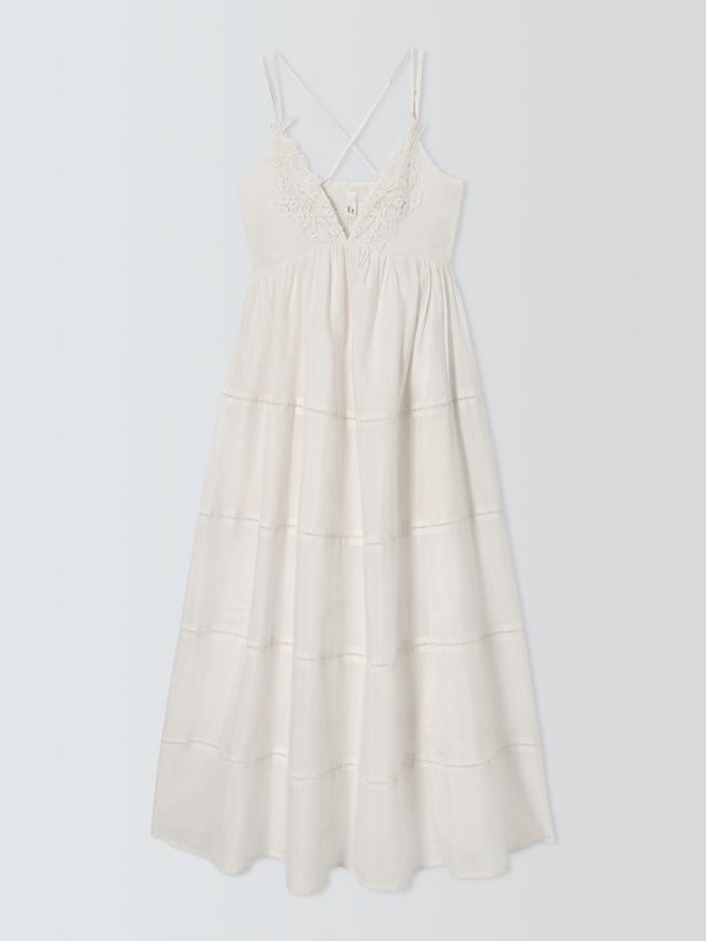 İthal Krem Güpürlü Askılı Elbise